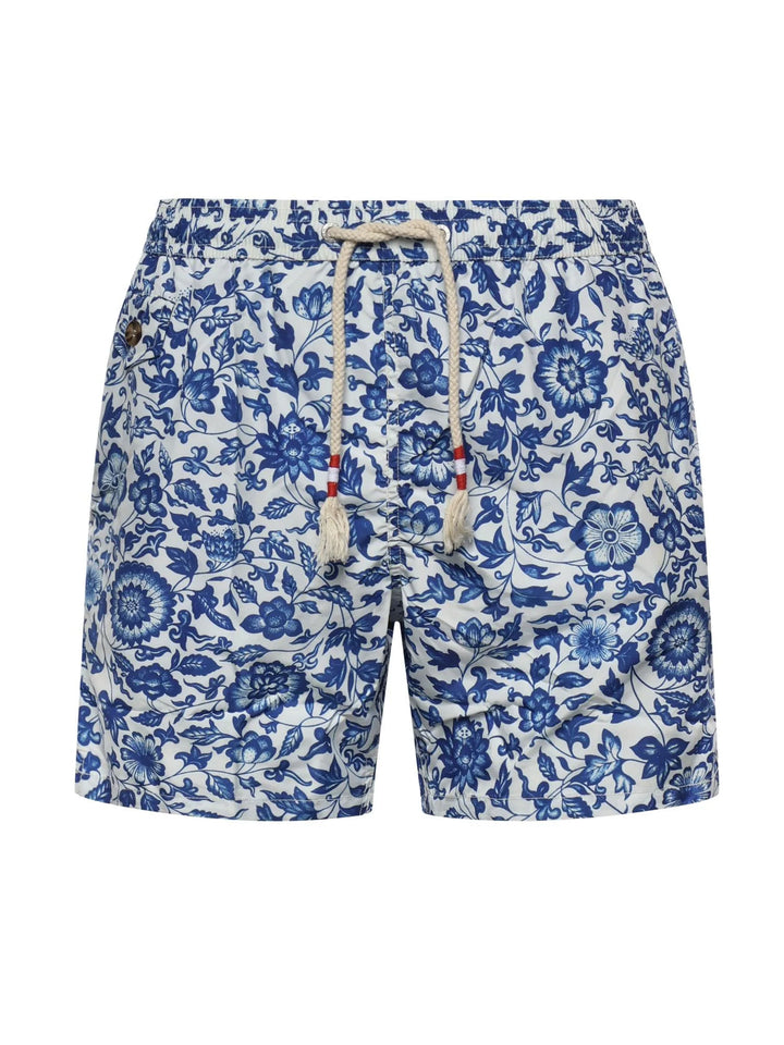 Bañador corto MC2 Saint Barth de tela ligera Maj Toile | Azul marino/Blanco