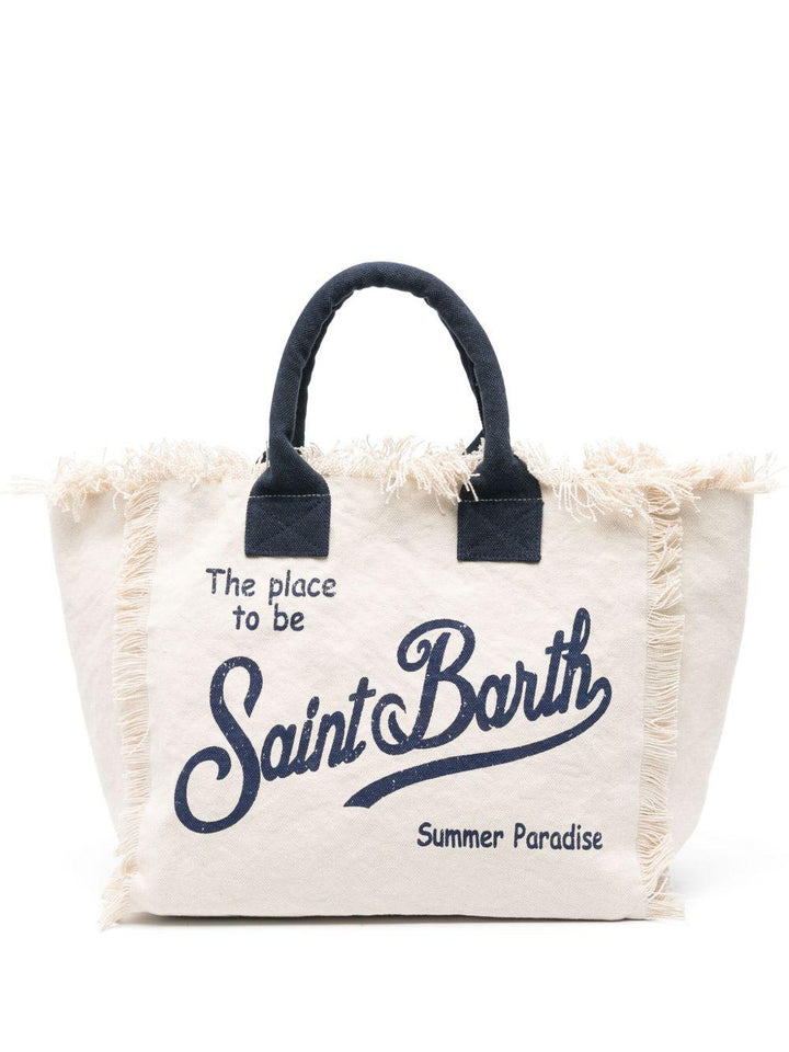 MC2 Saint Barth Vanity Baumwoll-Canvas-Tragetasche | Weiß/Marineblau
