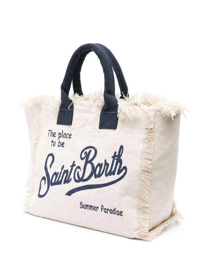 MC2 Saint Barth Vanity Baumwoll-Canvas-Tragetasche | Weiß/Marineblau