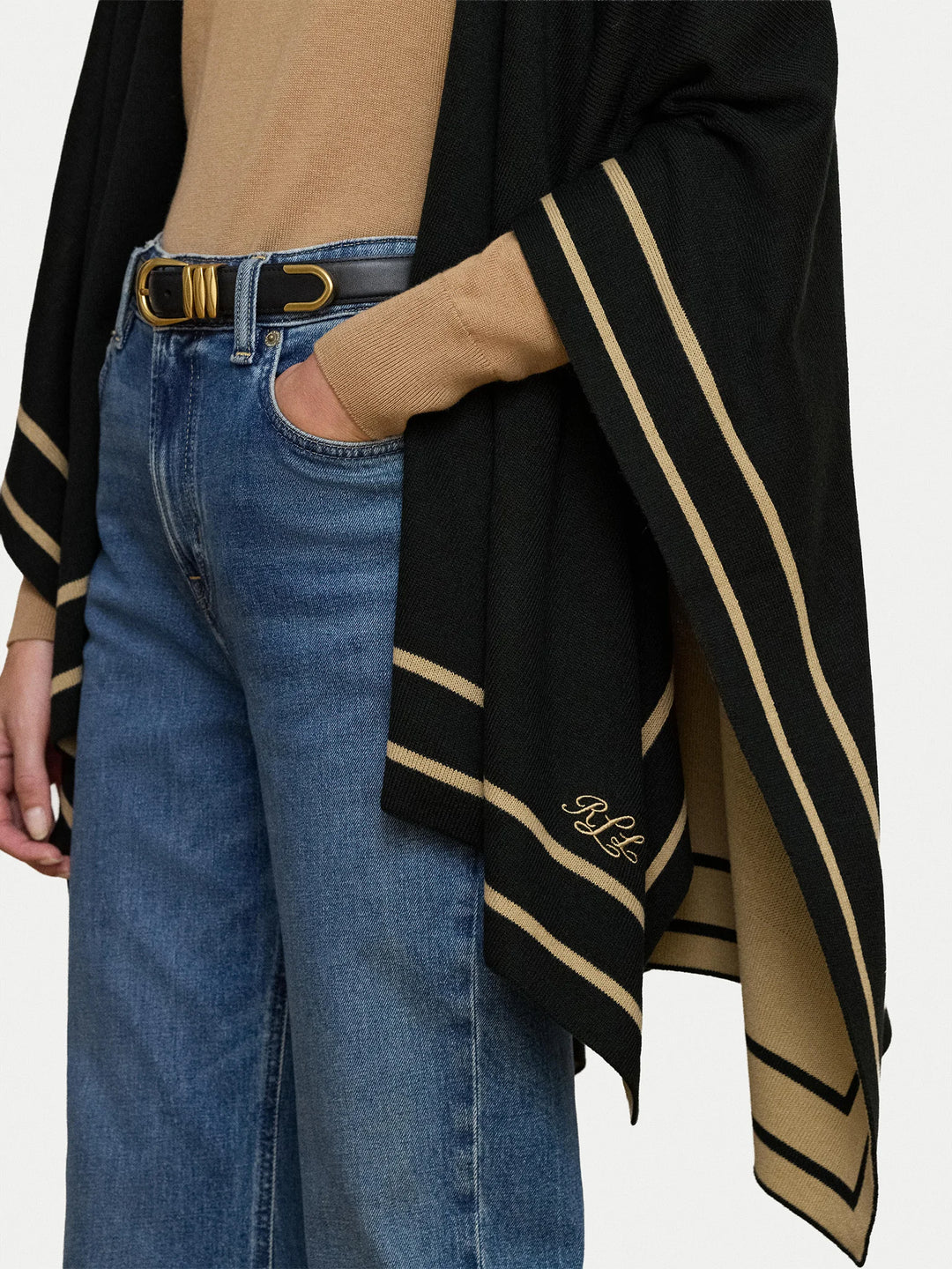 Lauren Ralph Lauren Wool Poncho | Black/Camel