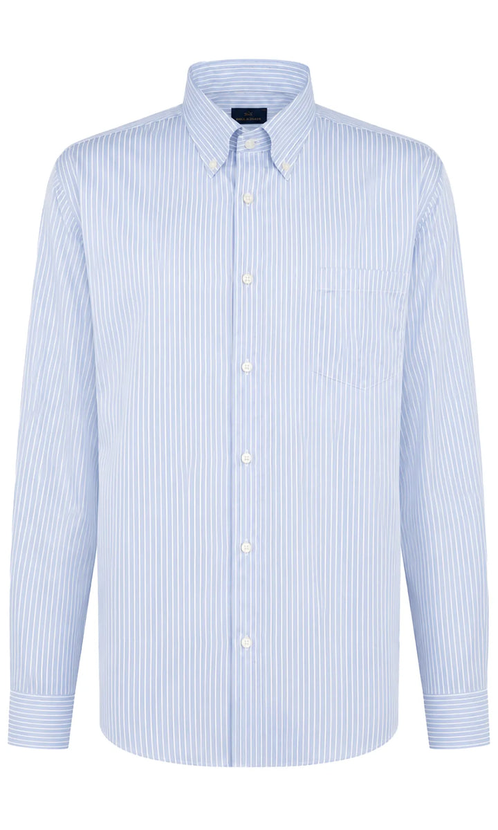 Paul &amp; Shark Cotton Stripe Twill Button Down Shirt | Blue/White