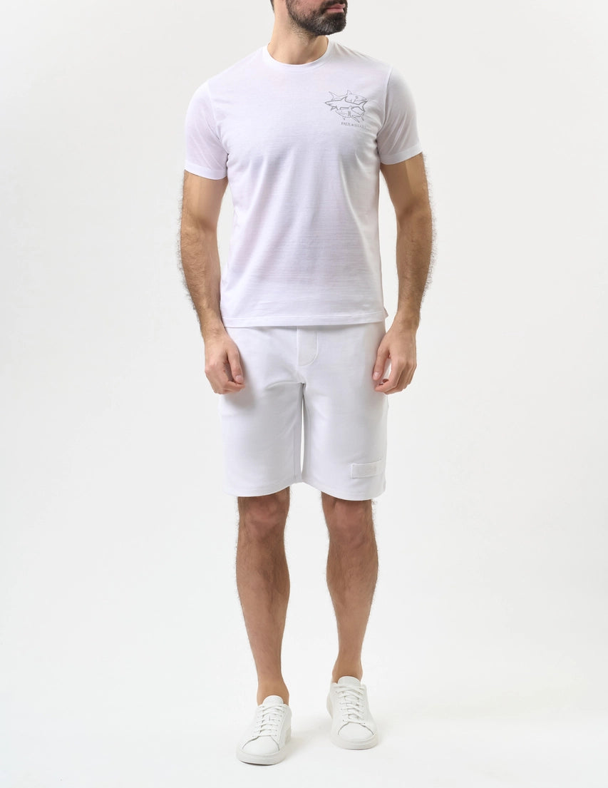 Paul & Shark Double Mercerised Cotton Jersey Shark Print T-shirt | White