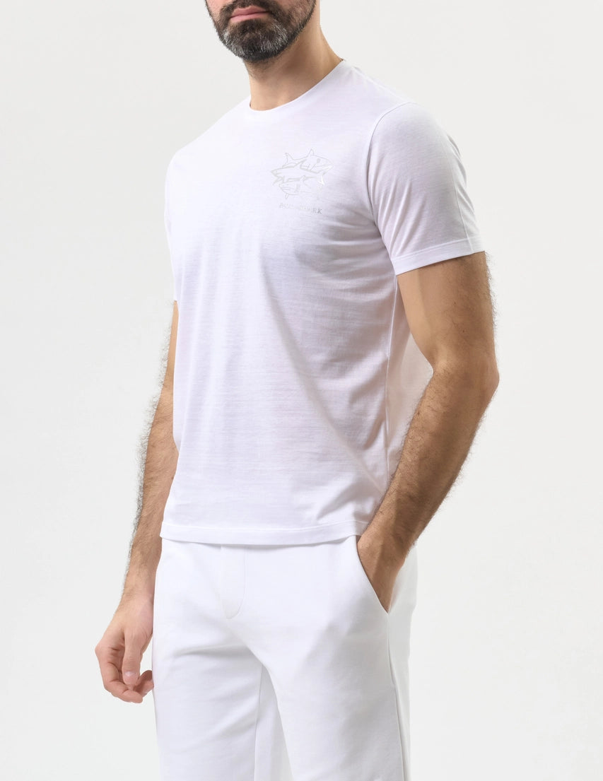 Paul & Shark Double Mercerised Cotton Jersey Shark Print T-shirt | White