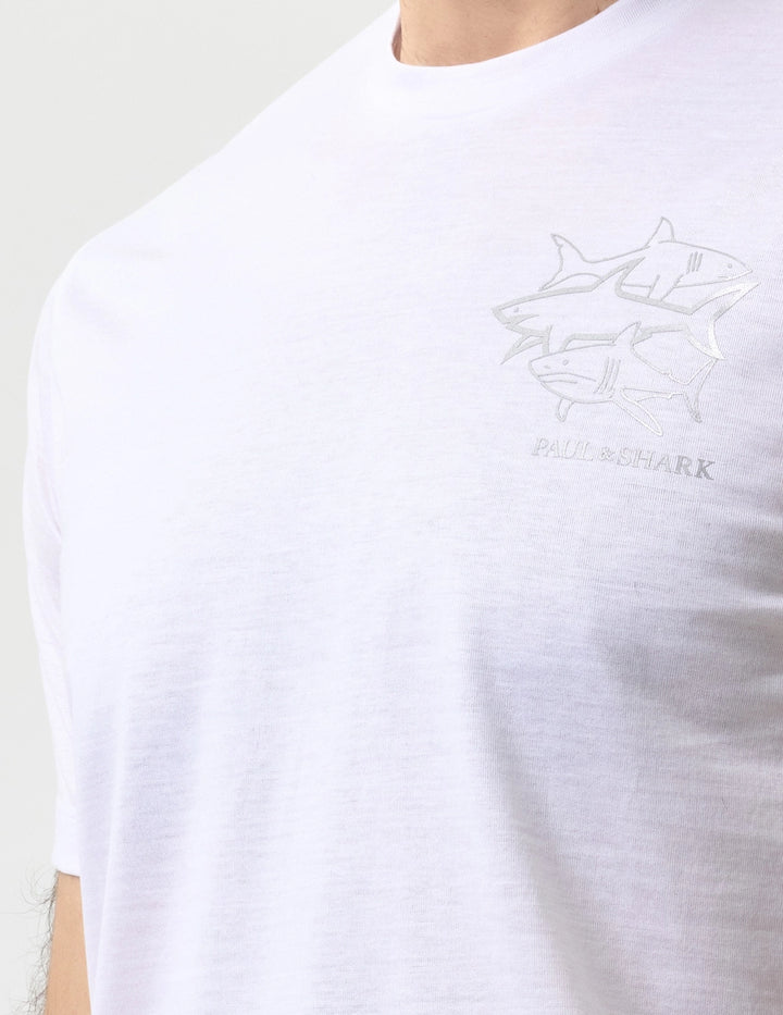 Paul & Shark Double Mercerised Cotton Jersey Shark Print T-shirt | White