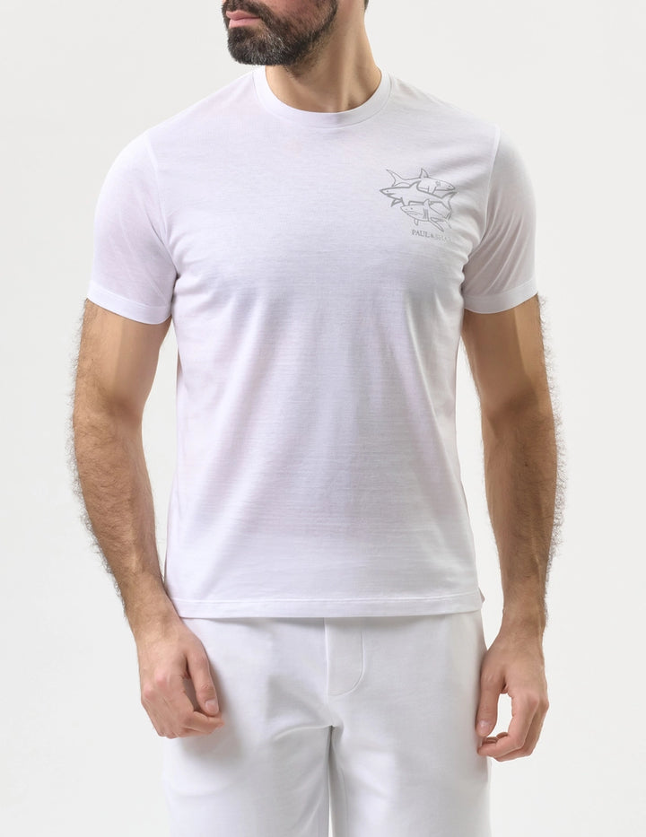 Paul & Shark Double Mercerised Cotton Jersey Shark Print T-shirt | White