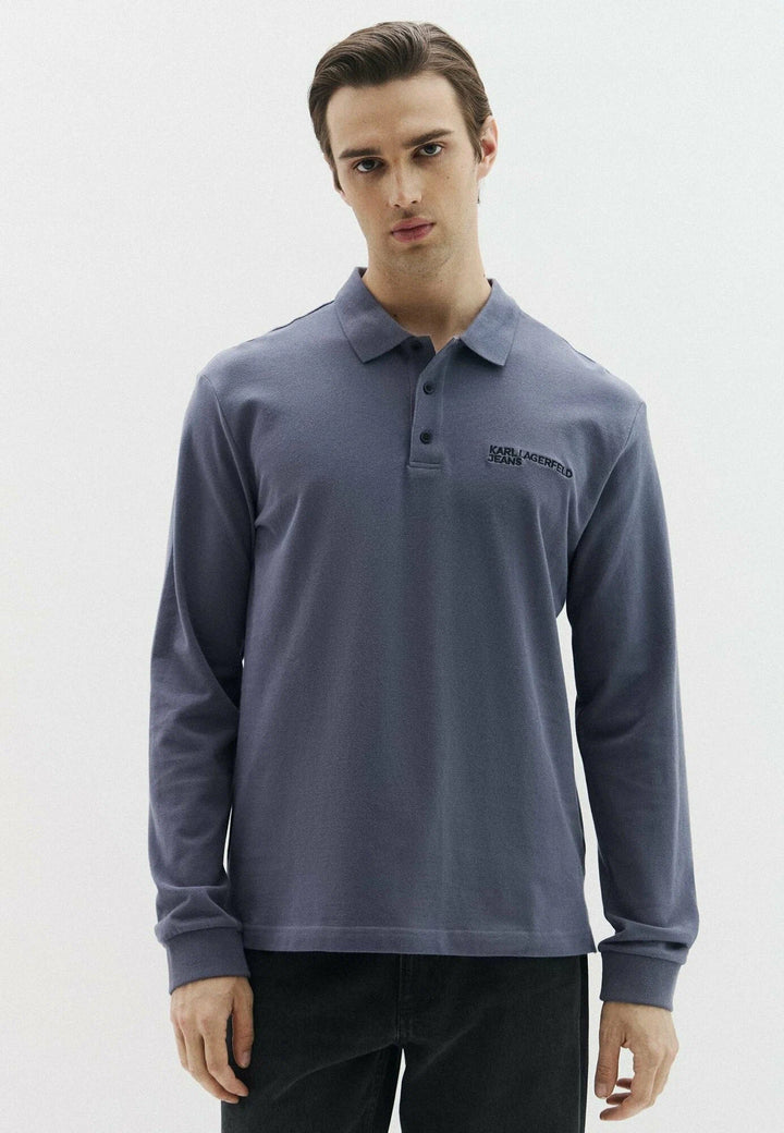 Karl Lagerfeld Long Sleeved Pique Polo in Regular Fit | Grisaille