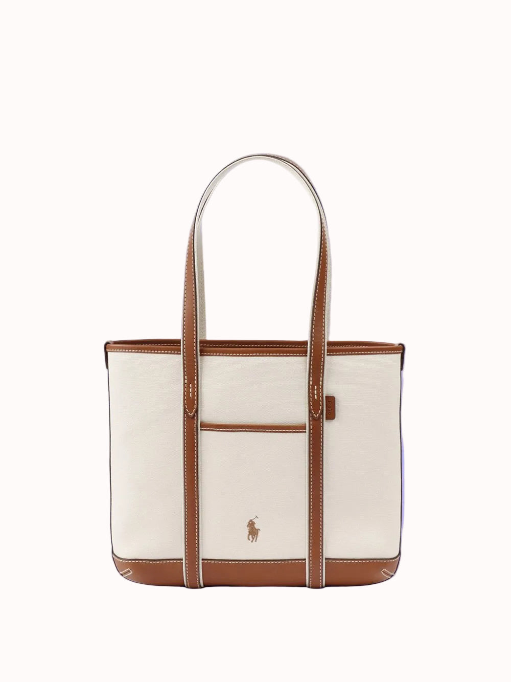 Ralph Lauren Small Canvas Leather-Trim Shopper Tote | Ecru/Cuoio