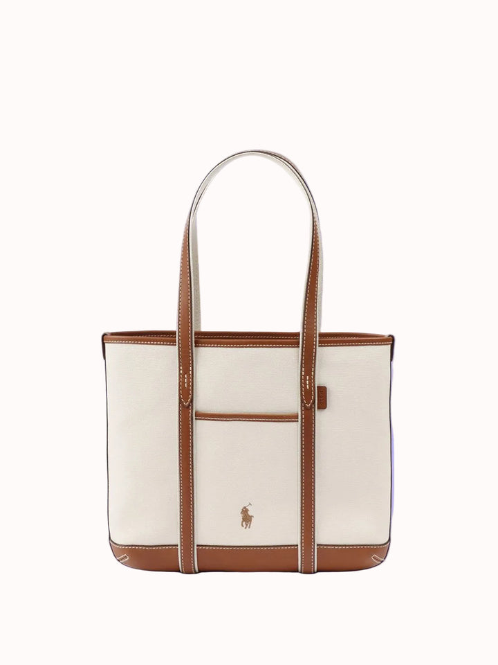 Ralph Lauren Small Canvas Leather-Trim Shopper Tote | Ecru/Cuoio