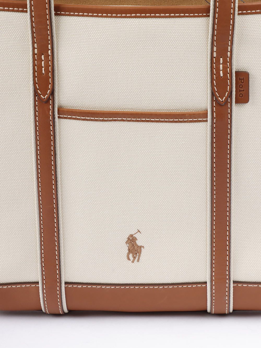 Ralph Lauren Small Canvas Leather-Trim Shopper Tote | Ecru/Cuoio