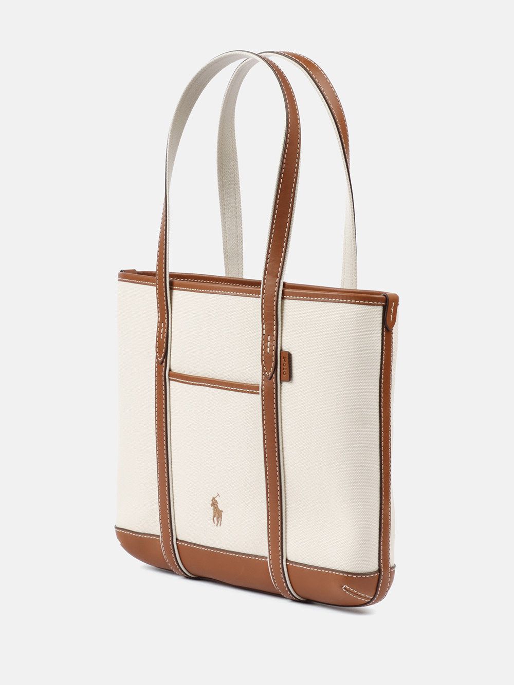 Ralph Lauren Small Canvas Leather-Trim Shopper Tote | Ecru/Cuoio