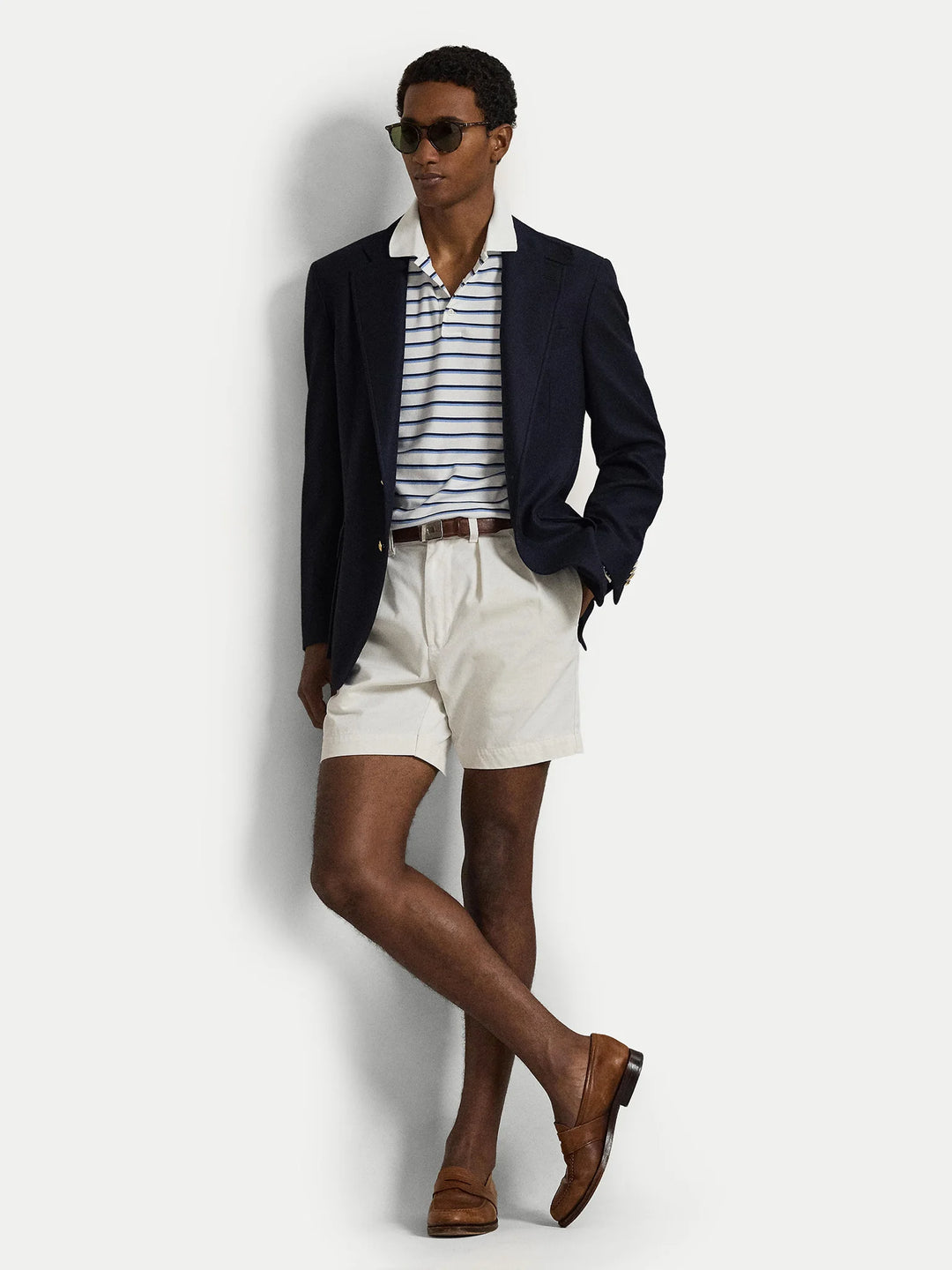 Ralph Lauren Custom Slim Fit Striped Interlock Polo | White/Blue Multi