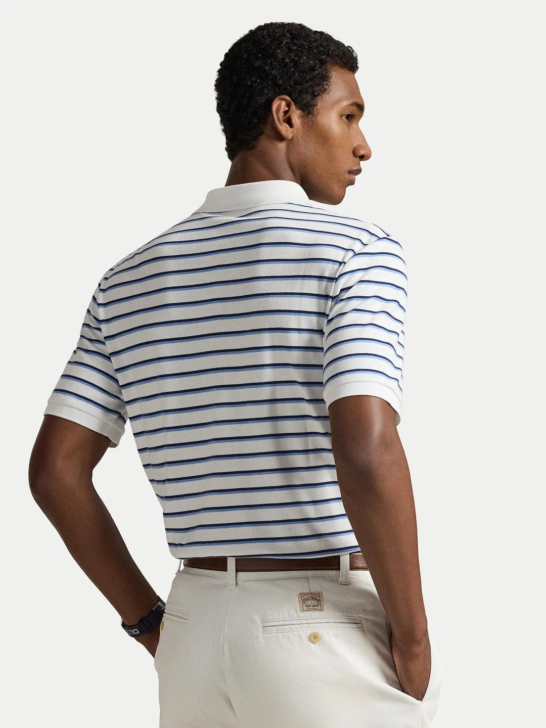 Ralph Lauren Custom Slim Fit Striped Interlock Polo | White/Blue Multi