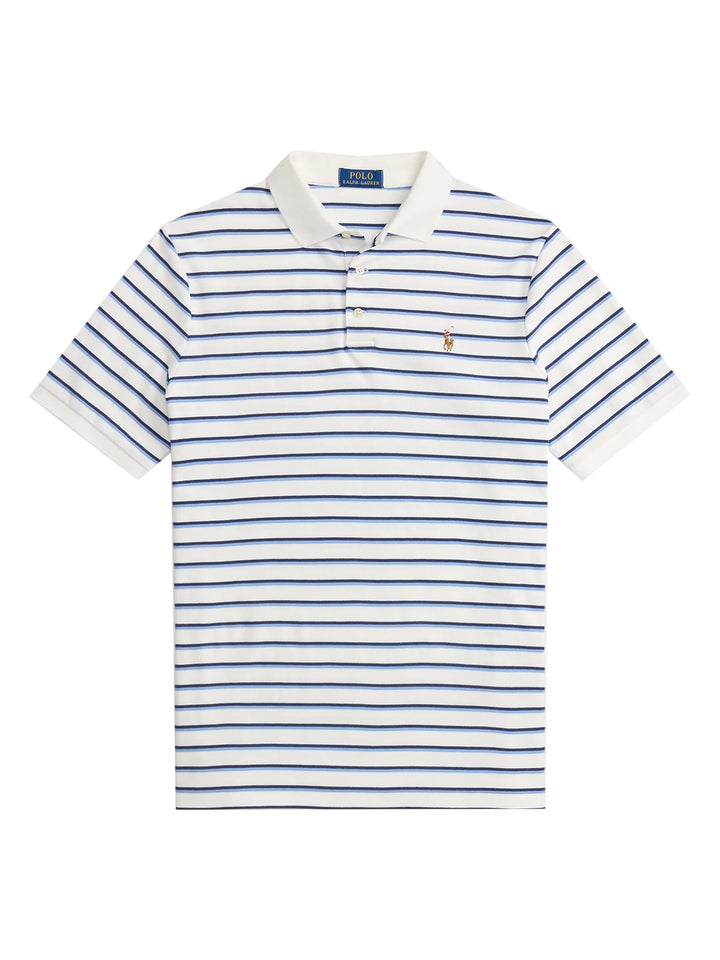 Ralph Lauren Custom Slim Fit Striped Interlock Polo | White/Blue Multi