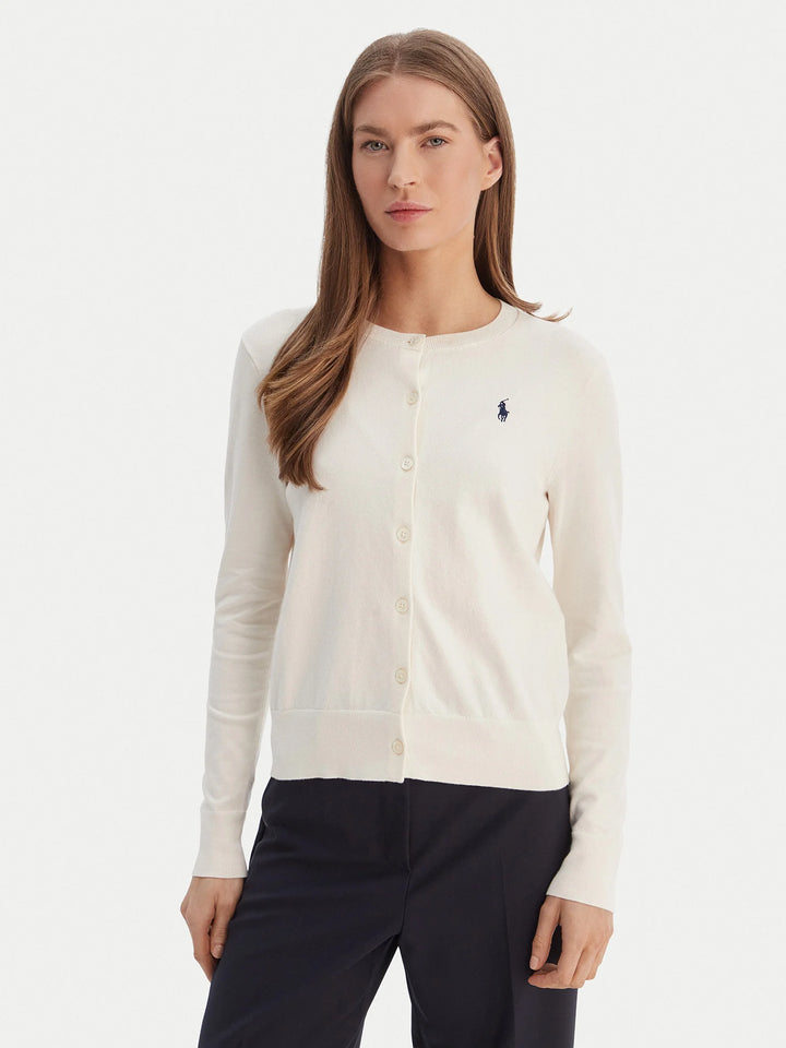 Ralph Lauren Stretch Cotton-Blend Crewneck Women's Cardigan | Cream