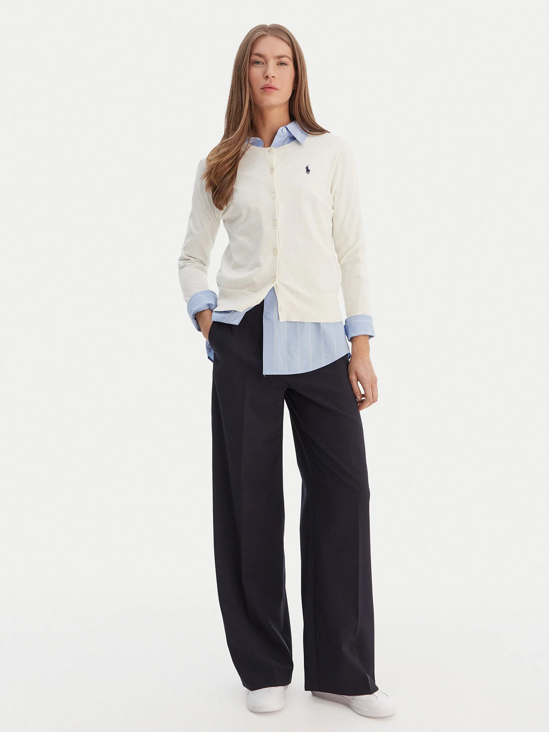 Ralph Lauren Stretch Cotton-Blend Crewneck Women's Cardigan | Cream