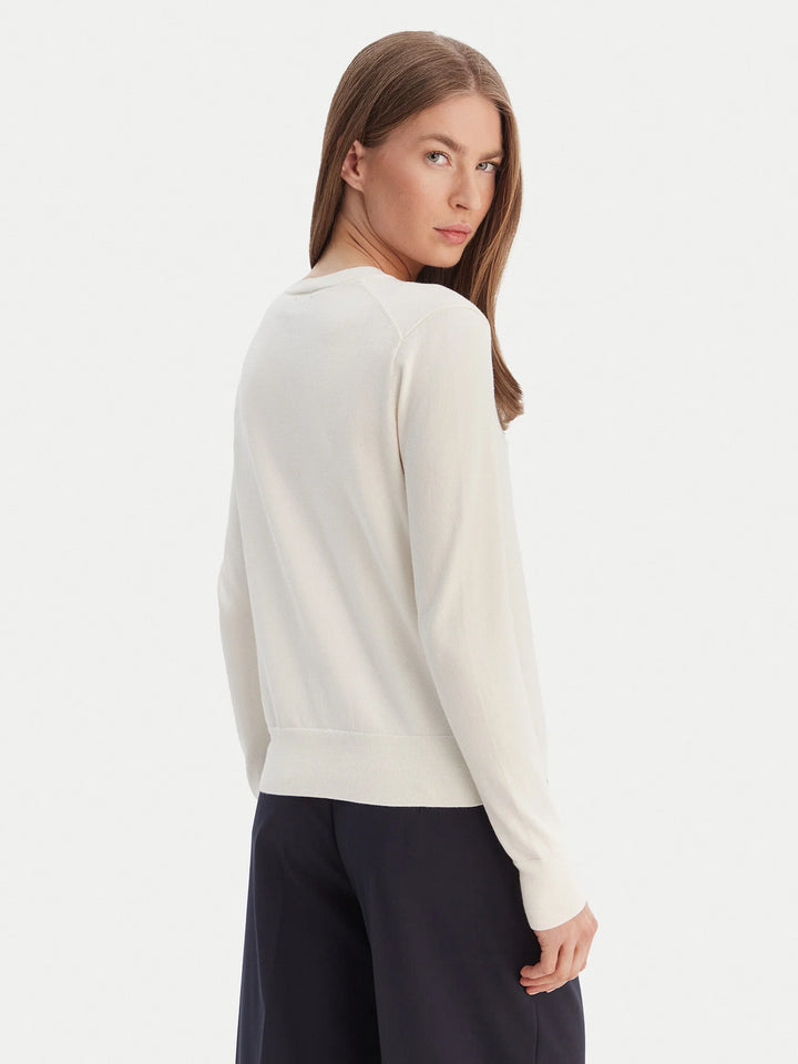 Ralph Lauren Stretch Cotton-Blend Crewneck Women's Cardigan | Cream