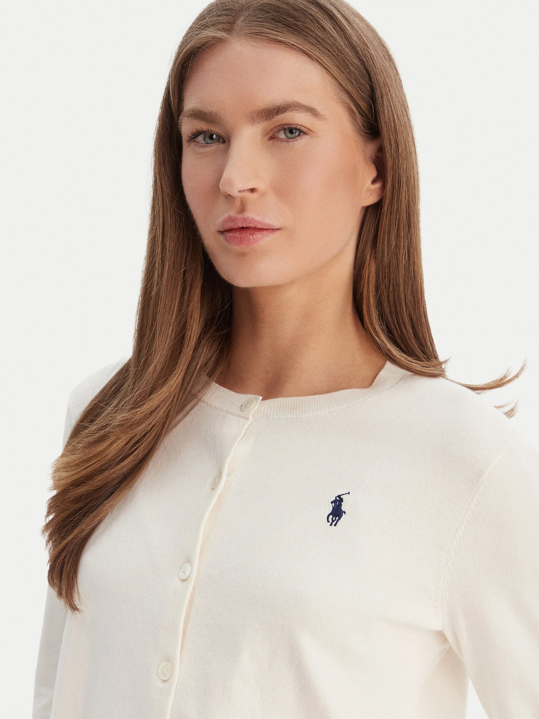 Ralph Lauren Stretch Cotton-Blend Crewneck Women's Cardigan | Cream