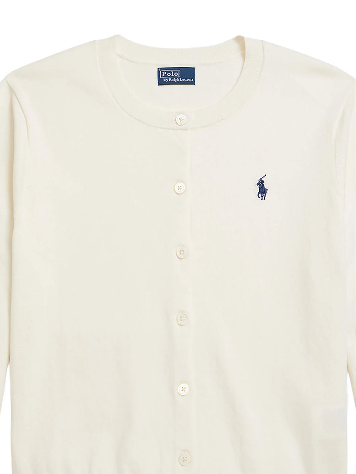 Ralph Lauren Stretch Cotton-Blend Crewneck Women's Cardigan | Cream