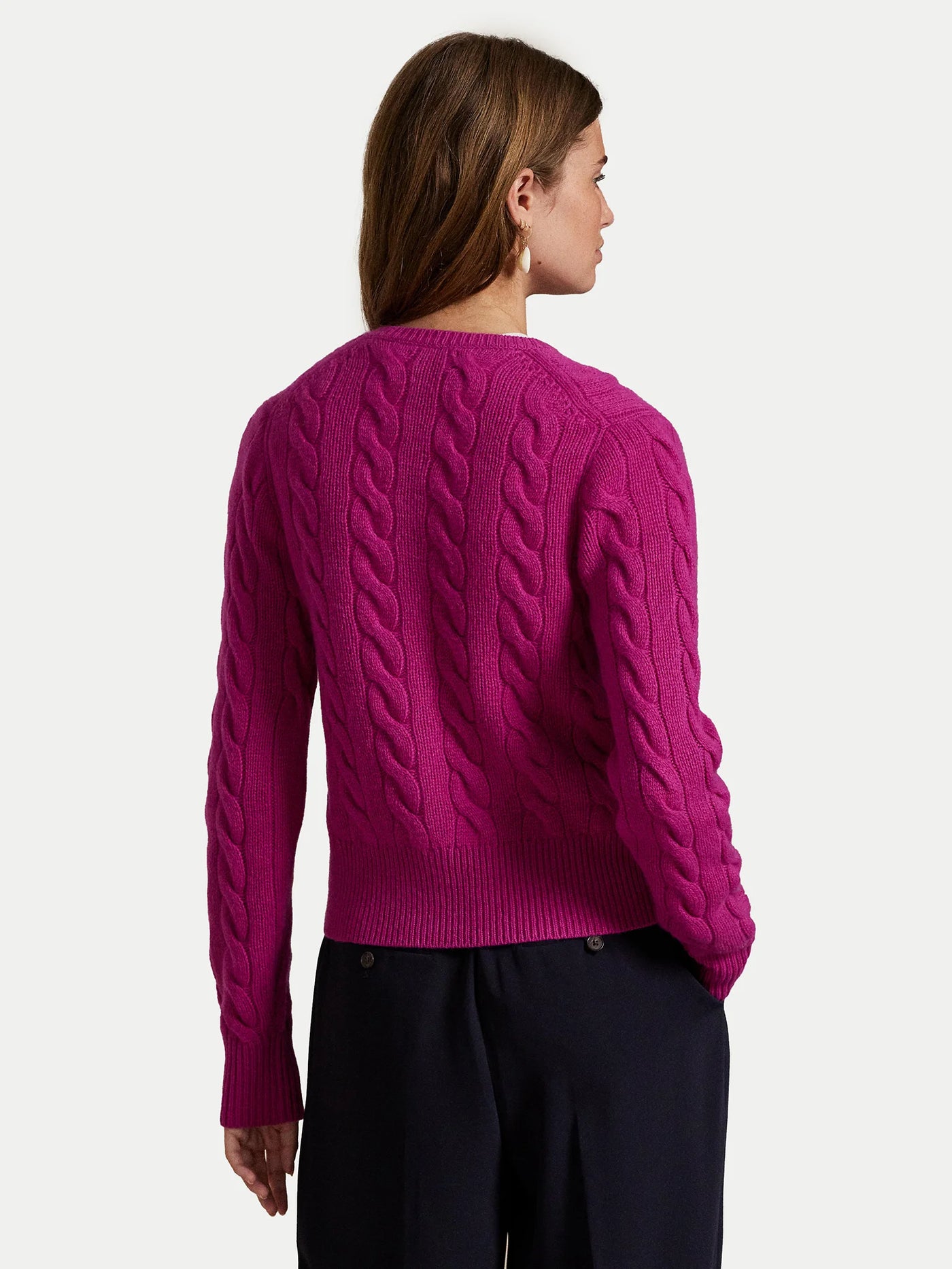 Ralph Lauren Cable-Knit Wool-Cashmere Cardigan | Carmine Pink