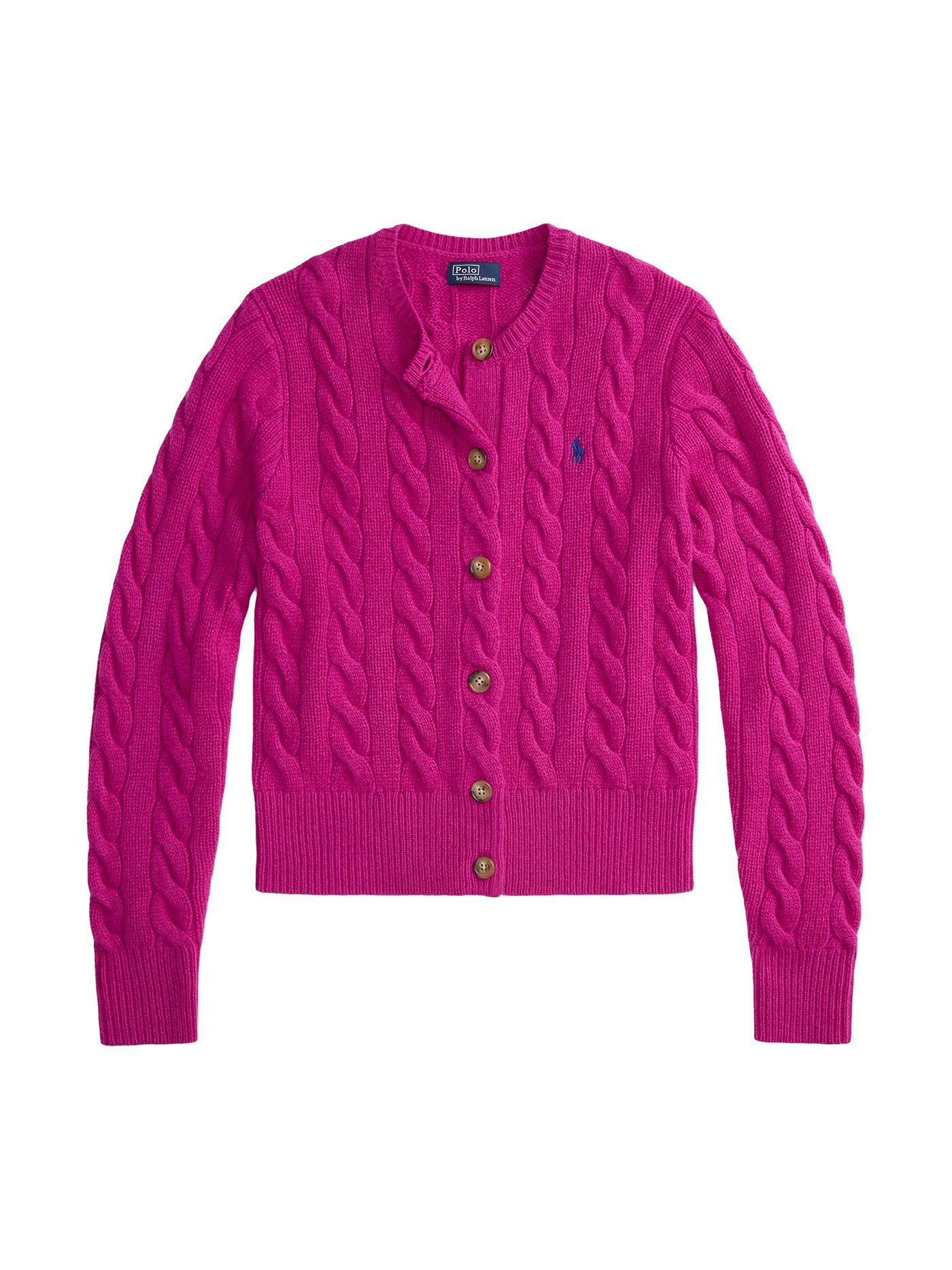 Ralph Lauren Cable-Knit Wool-Cashmere Cardigan | Carmine Pink