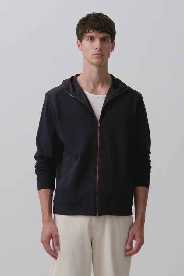 Paul &amp; Shark Stretch Viscose Hoodie with Alcantara Details | Navy