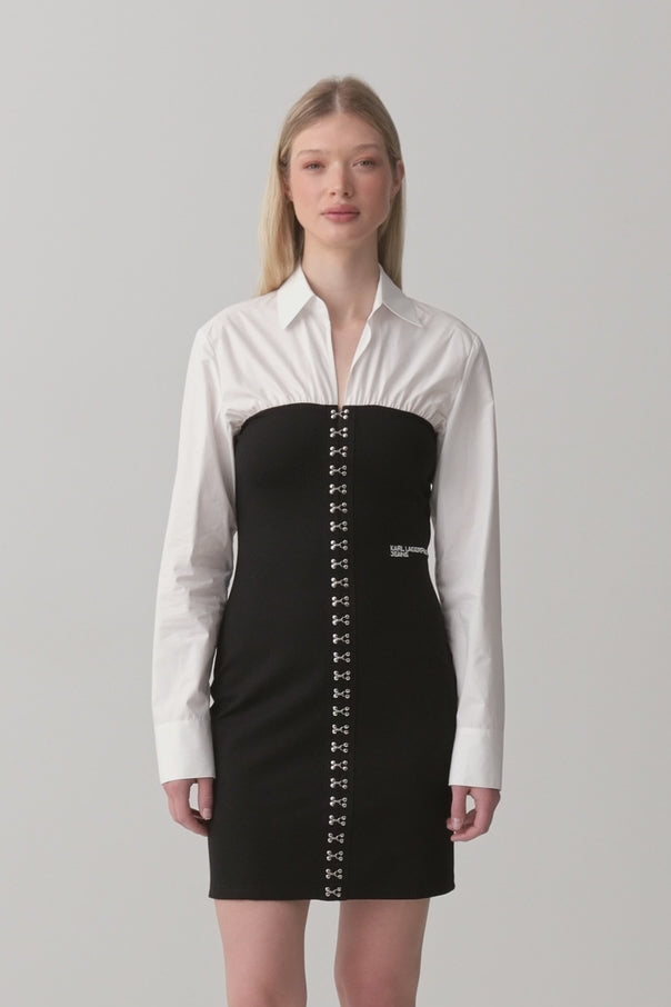 Karl Lagerfeld Mixed Poplin Dress | White/Black
