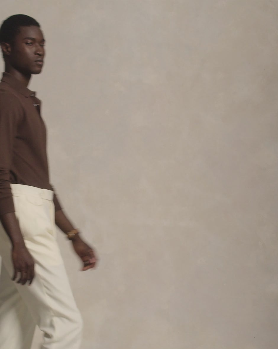 Ralph Lauren Custom Slim Fit Langarm-Polo aus Stretch-Mesh | Nutmeg Brown/Smoke