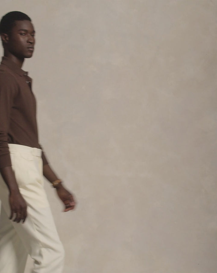Ralph Lauren Custom Slim Fit Langarm-Polo aus Stretch-Mesh | Nutmeg Brown/Smoke