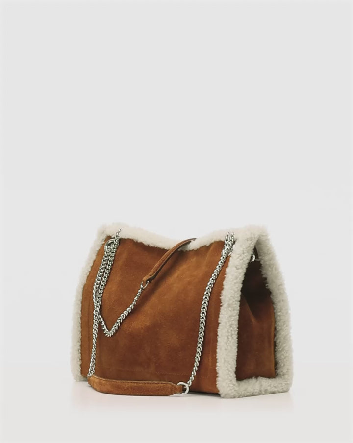 Lauren Ralph Lauren Shearling-Trim Medium Bradley Tote Bag | Tan/Natural
