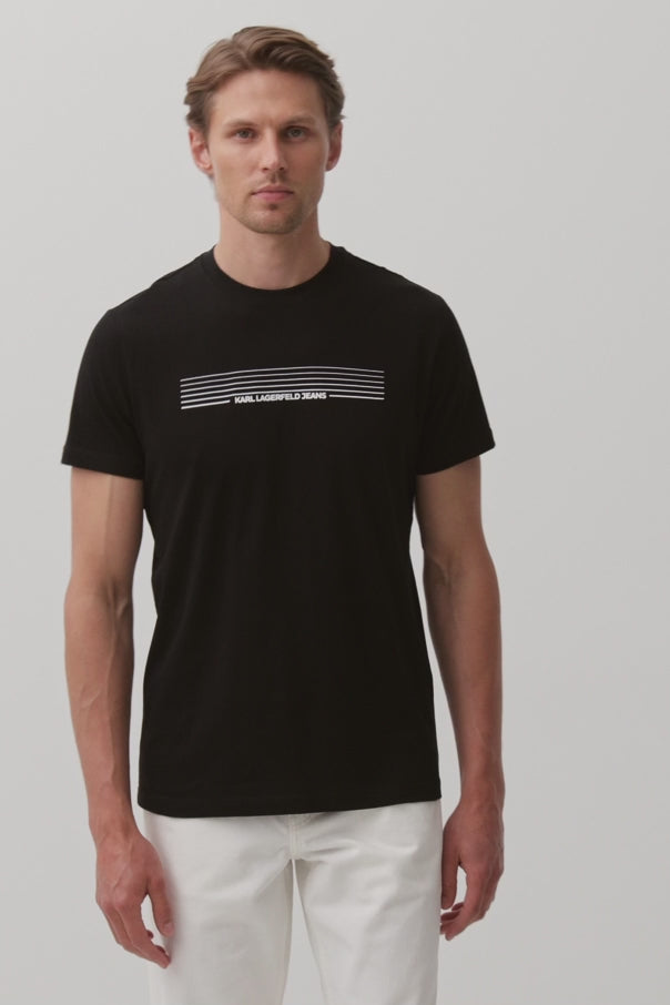 Karl Lagerfeld Striped Logo T-shirt in Slim Fit | Black