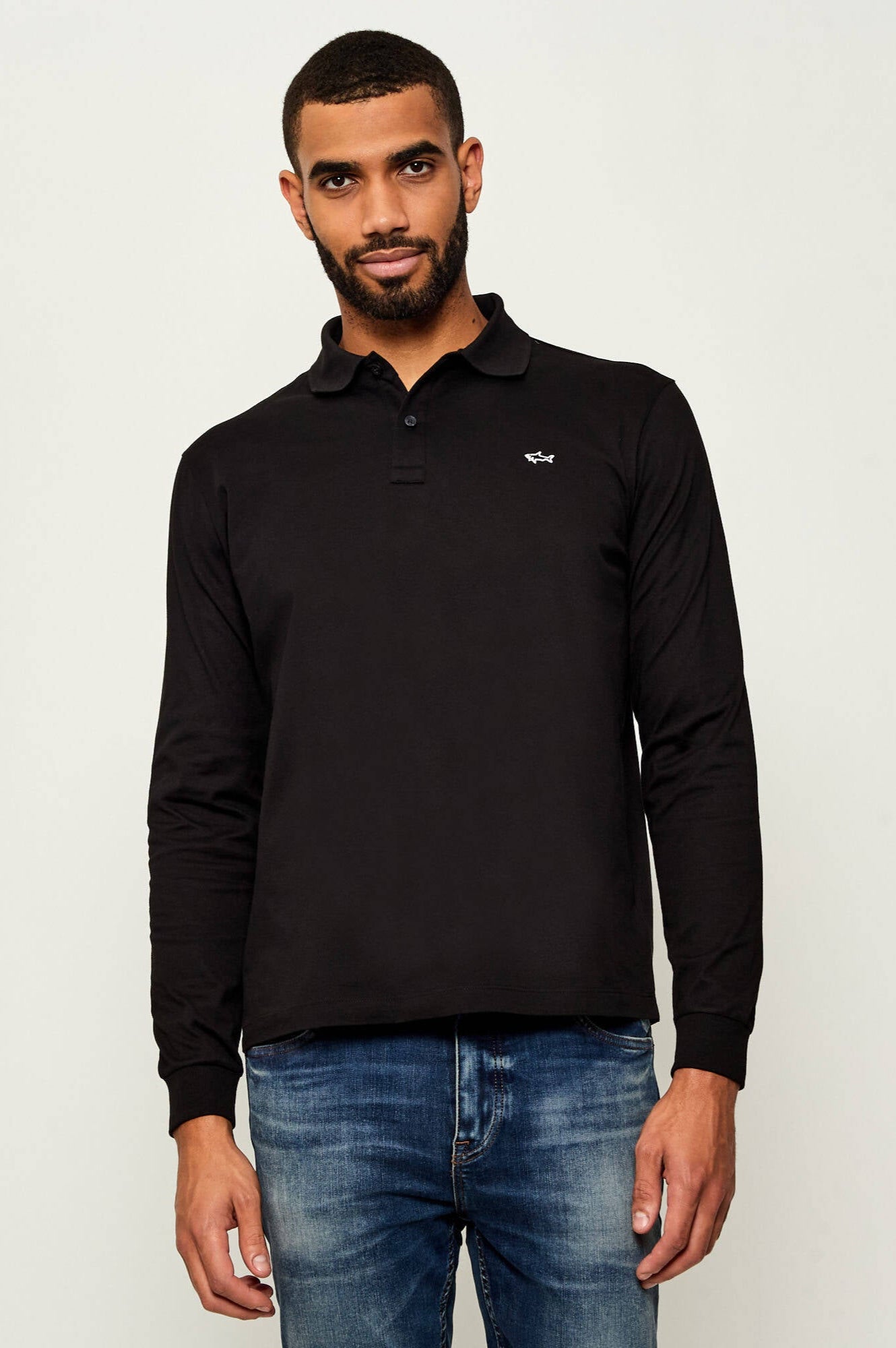 Paul & Shark Shark Badge Double Piqué Cotton Polo | Black