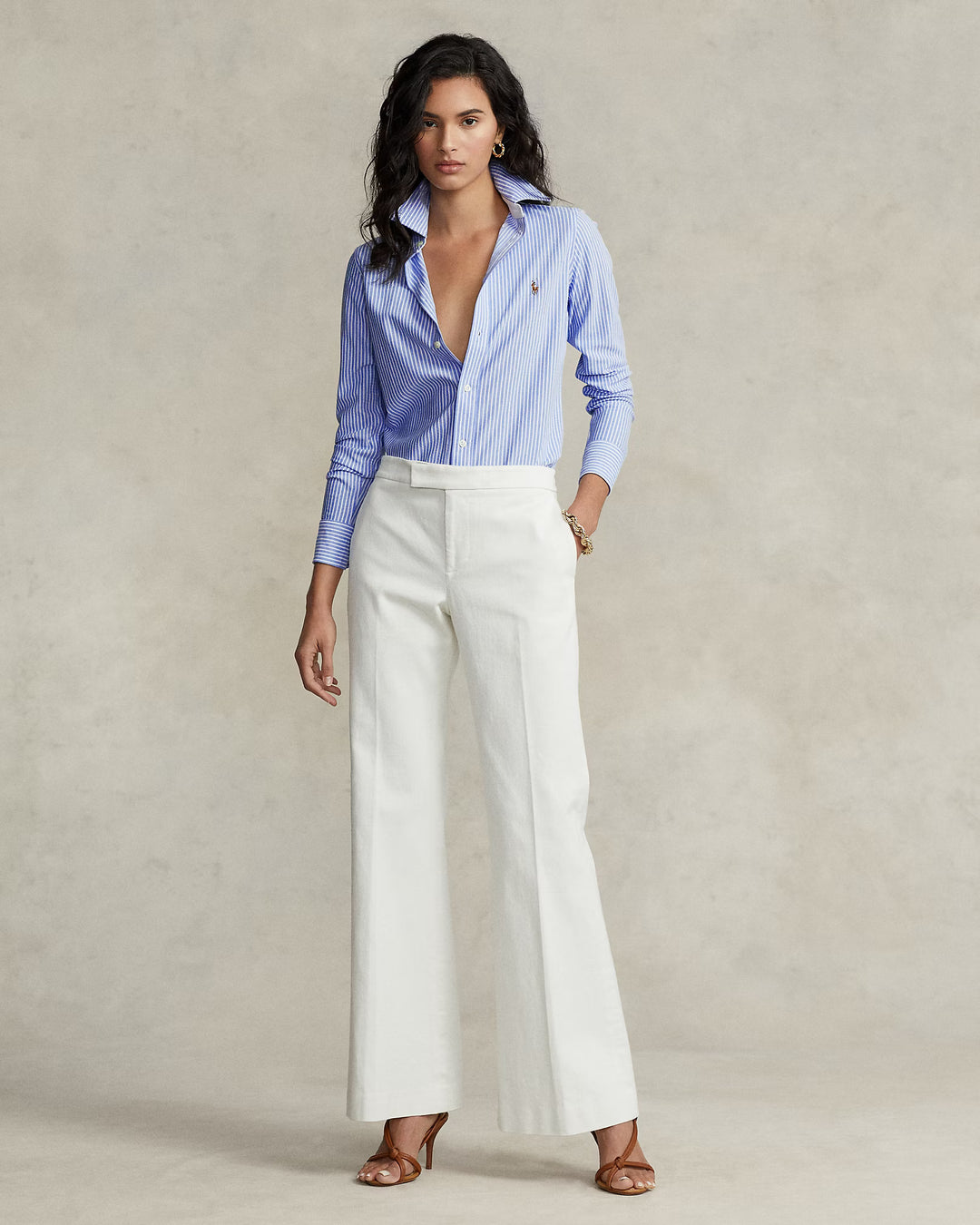 Ralph Lauren Striped Knit Oxford Women's Shirt | Blue/White