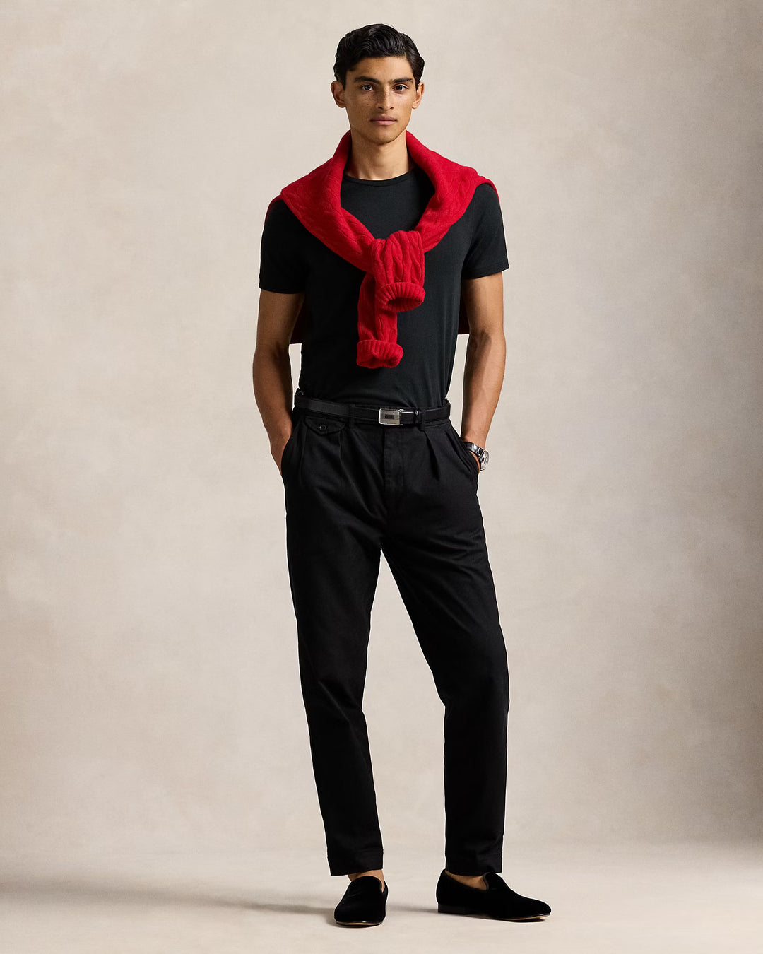 Camiseta de punto con cuello redondo y corte entallado de Ralph Lauren | Negro