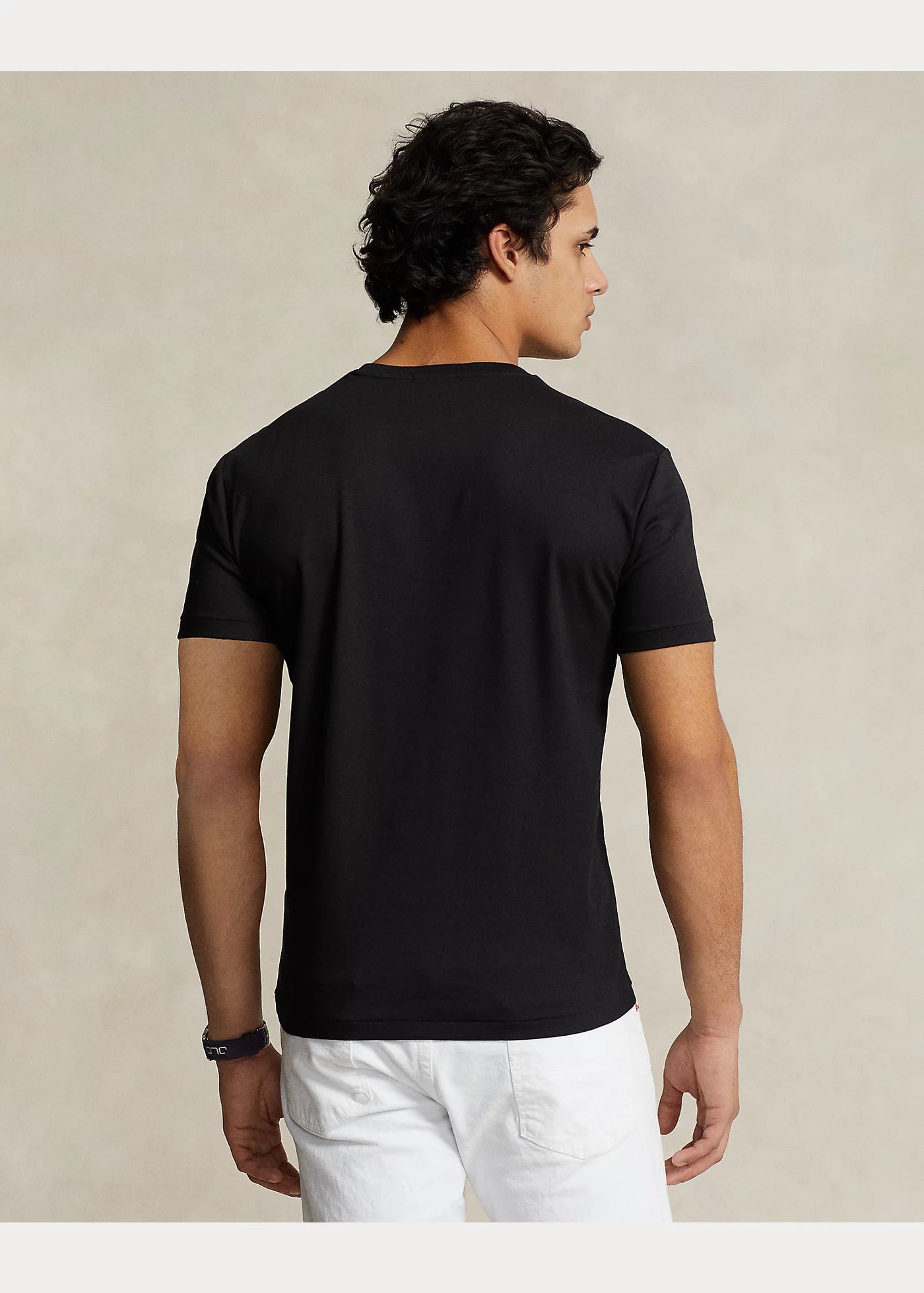 Ralph Lauren Custom Slim Fit Interlock T-Shirt από Απαλό Βαμβάκι | Μαύρο