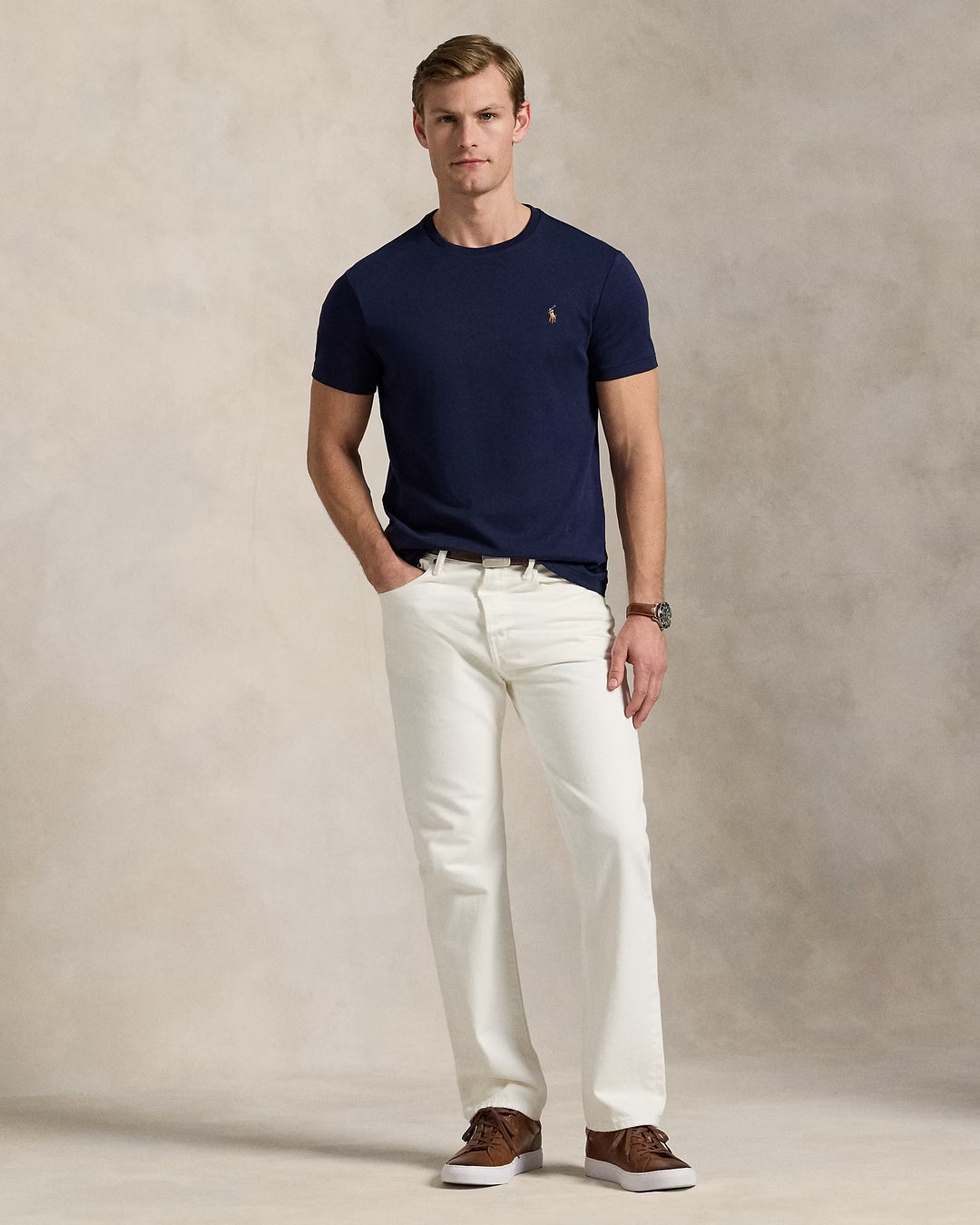 Ralph Lauren 定制修身款柔软棉质双面针织T恤 | 精致海军蓝