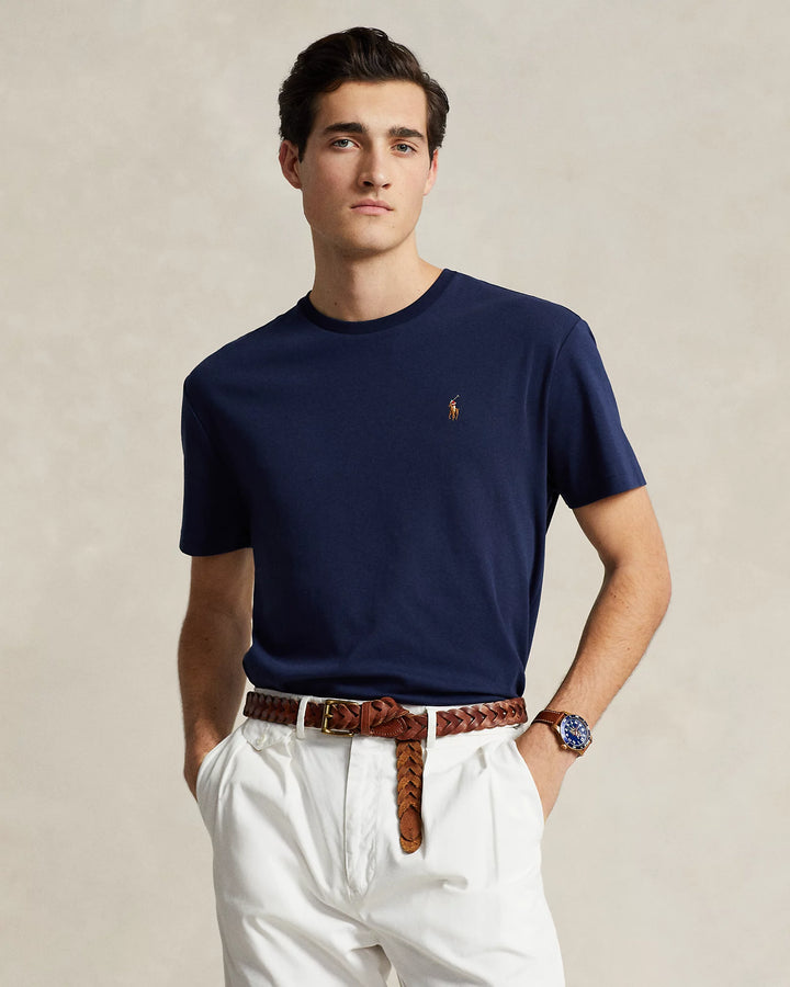 Ralph Lauren Custom Slim Fit Interlock T-Shirt από Απαλό Βαμβάκι | Refined Navy