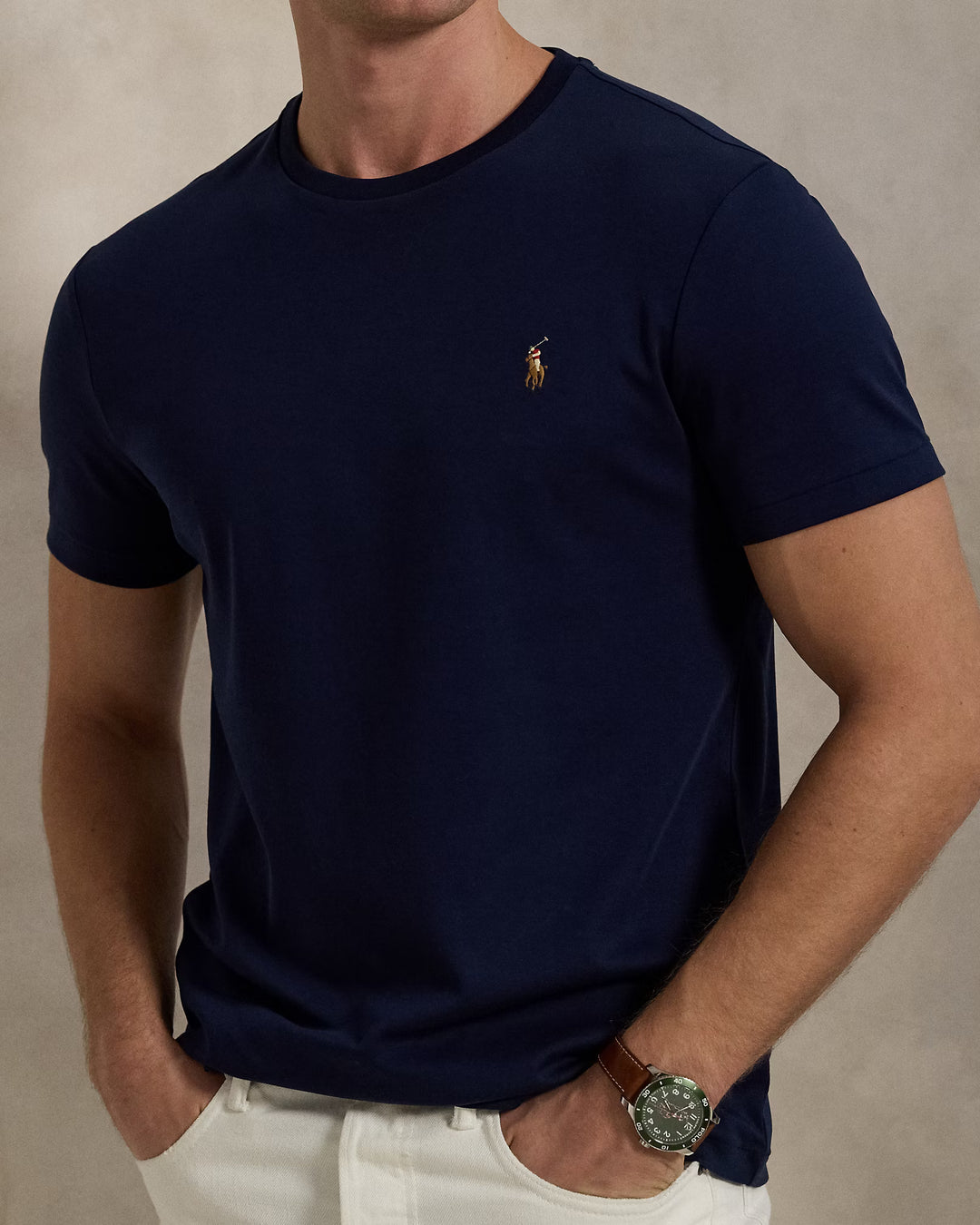 Ralph Lauren 定制修身款柔软棉质双面针织T恤 | 精致海军蓝