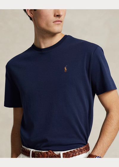 Ralph Lauren Custom Slim Fit Interlock T-Shirt από Απαλό Βαμβάκι | Σκούρο Μπλε