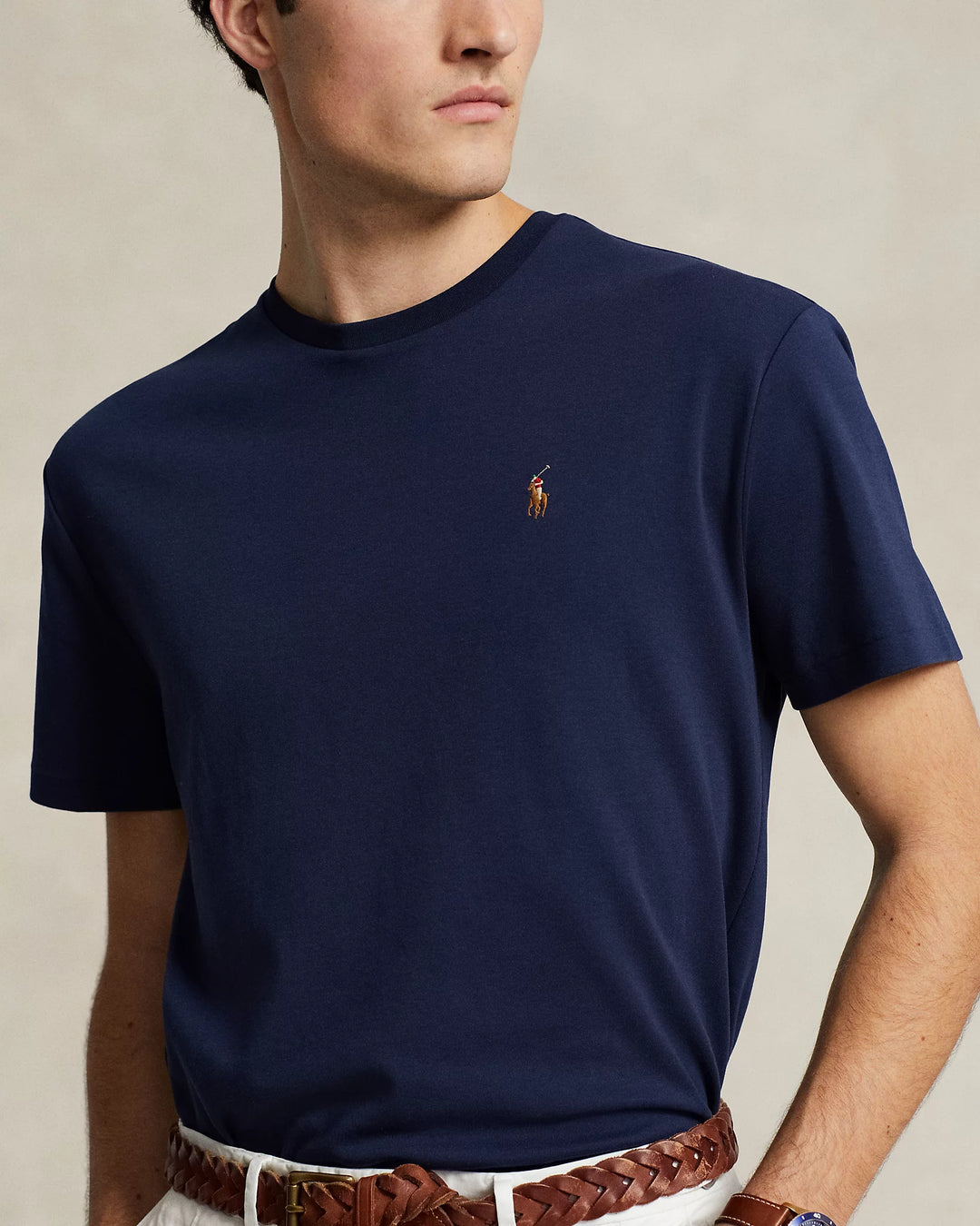 Ralph Lauren Custom Slim Fit Interlock T-Shirt από Απαλό Βαμβάκι | Refined Navy