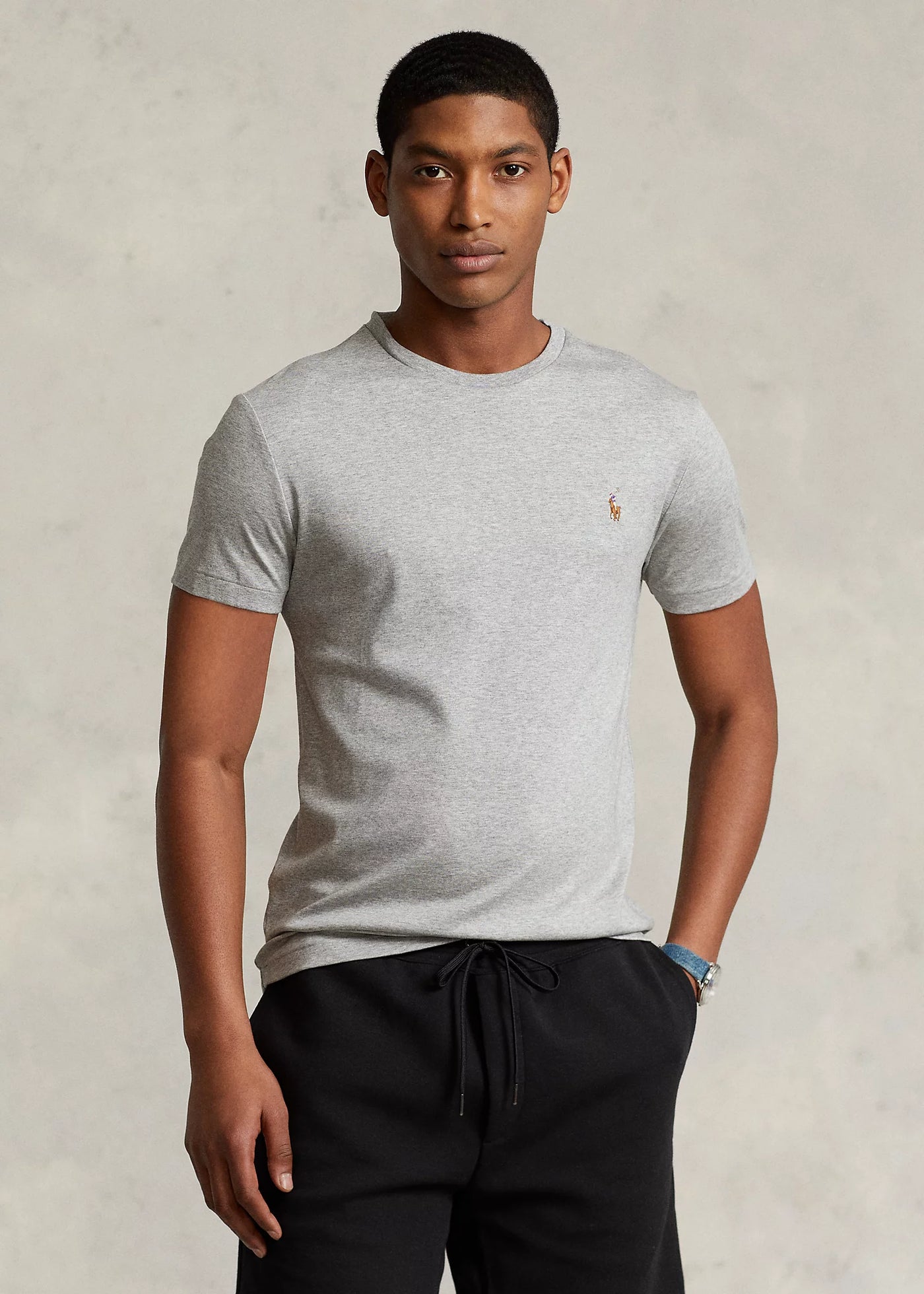 Ralph Lauren Custom Slim Fit Interlock T-Shirt από Απαλό Βαμβάκι | Γκρι