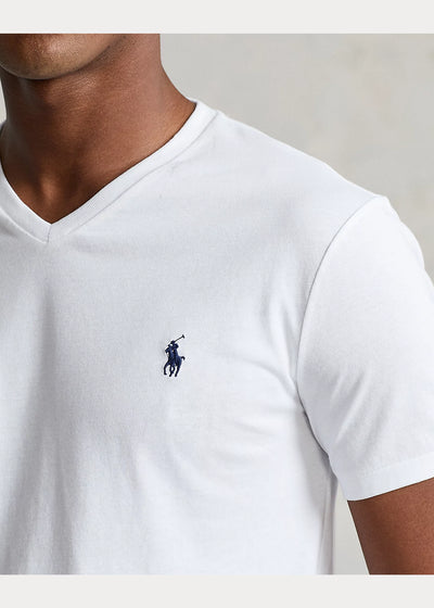 Ralph Lauren Custom Slim Fit Τζέρσεϊ T-Shirt με V Λαιμό | Λευκό