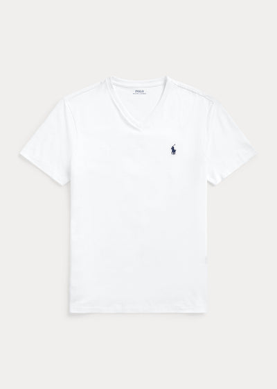 Ralph Lauren Custom Slim Fit Τζέρσεϊ T-Shirt με V Λαιμό | Λευκό