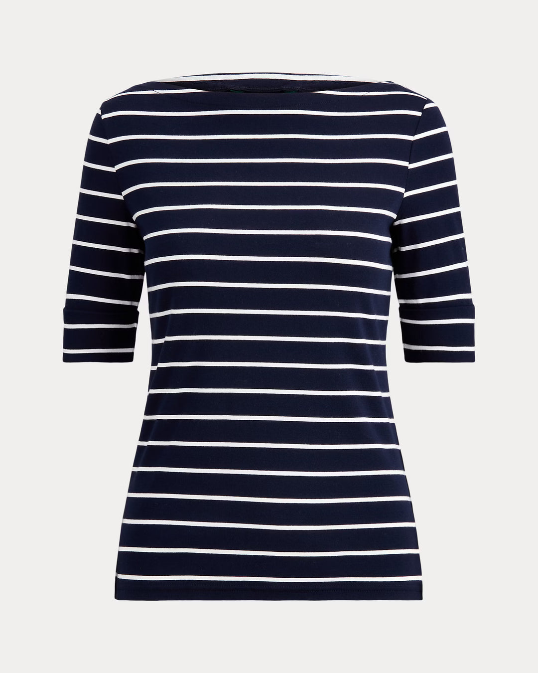 Lauren Ralph Lauren Striped Stretch Cotton Boatneck Tee | Navy/White