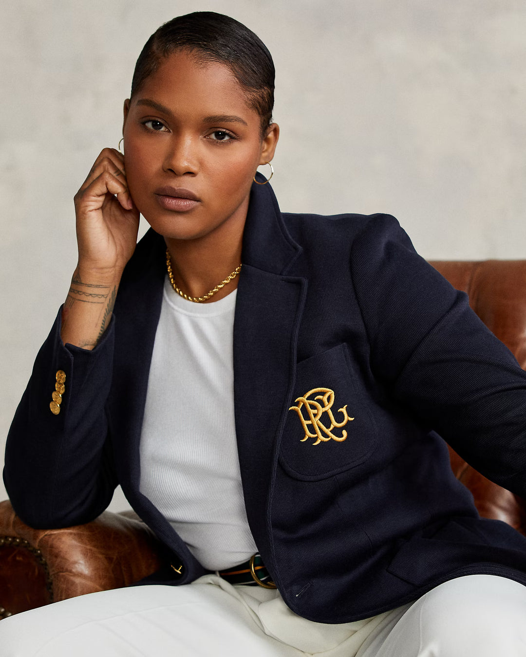 Ralph Lauren Double-Knit Jacquard Blazer | Avenue Navy