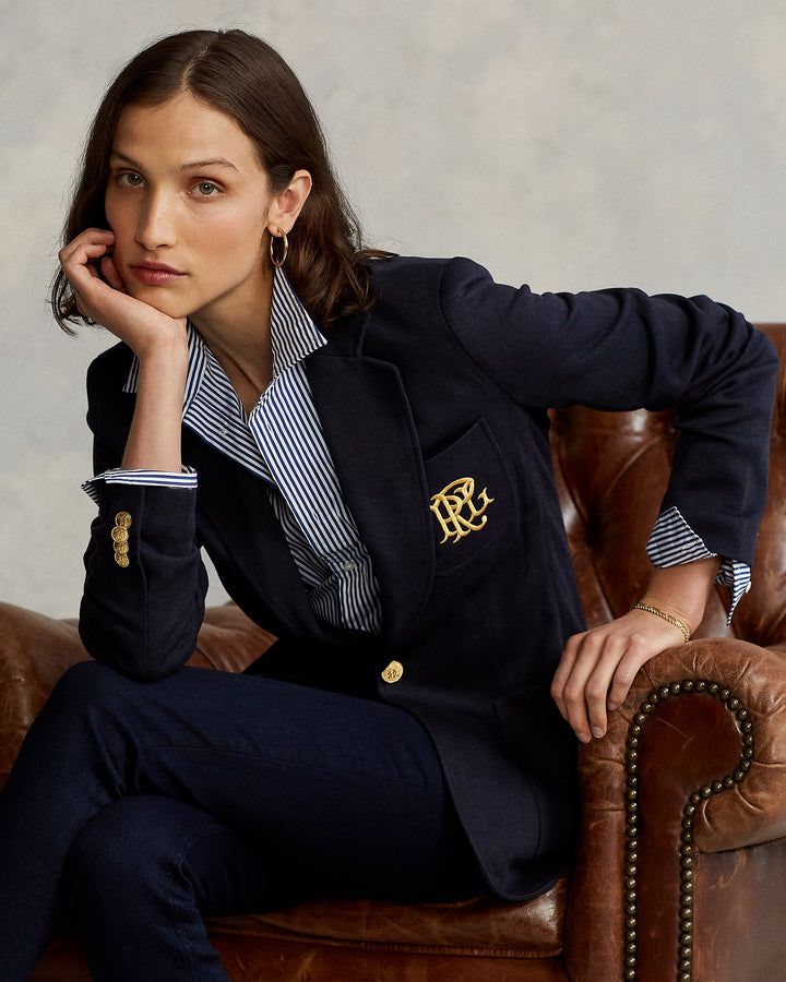 Ralph Lauren Double-Knit Jacquard Blazer | Avenue Navy