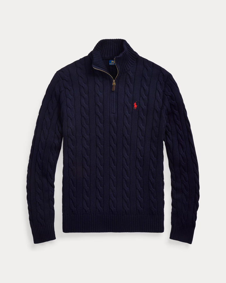 Ralph Lauren Cable-Knit Cotton Quarter-Zip Jumper | Hunter Navy