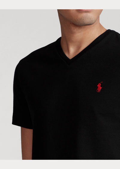 Ralph Lauren Custom Slim Fit Τζέρσεϊ T-Shirt με V Λαιμό | Μαύρο