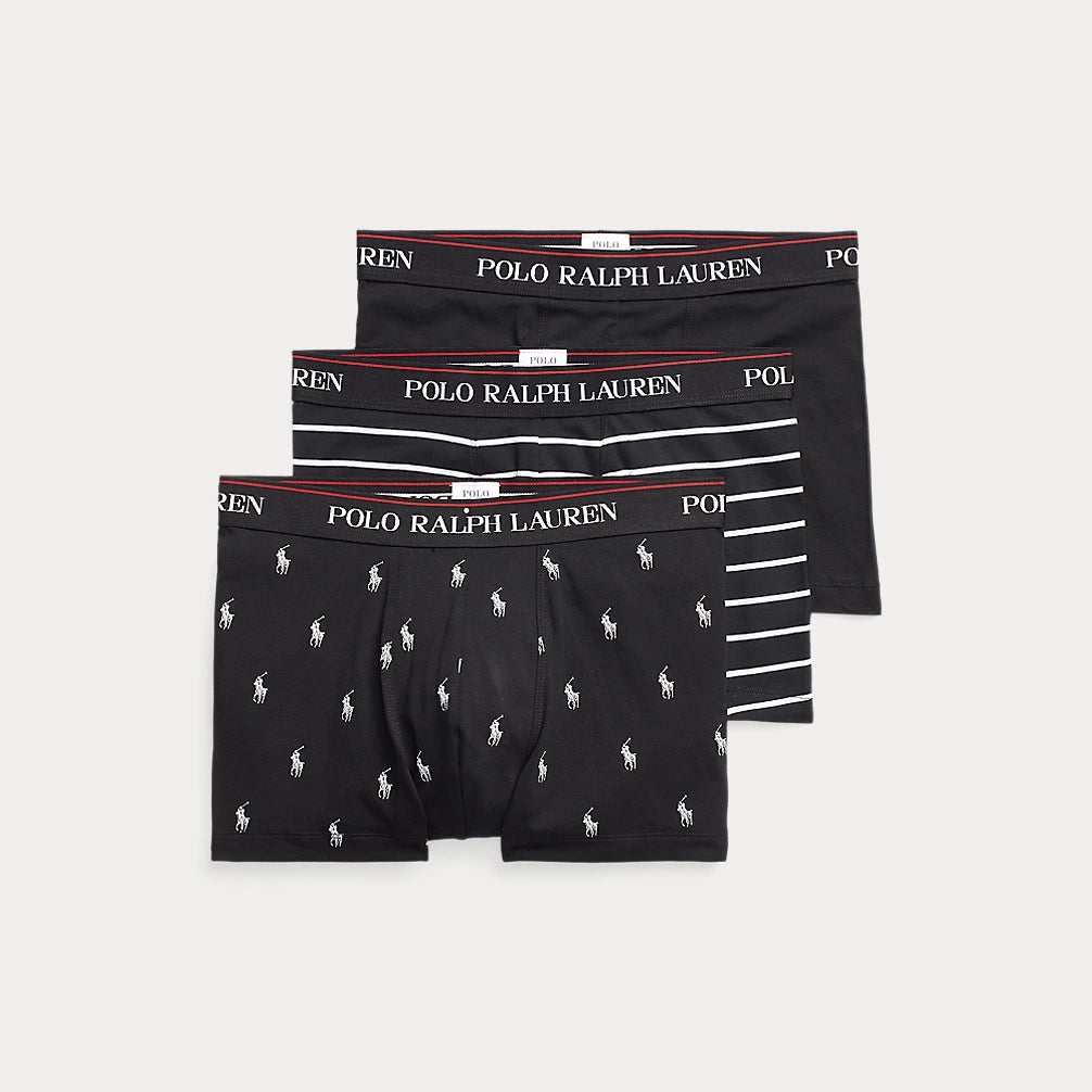 Ralph Lauren Classic Stretch-Cotton Trunk 3-Pack | Black/Stripes