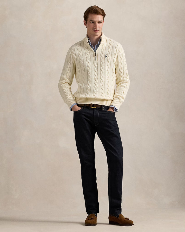 Ralph Lauren Cable-Knit Cotton Quarter-Zip Jumper | Cream