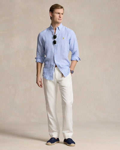 Ralph Lauren Custom Fit Λινό Ρίγε Υποκάμισο | Μπλε/Λευκό